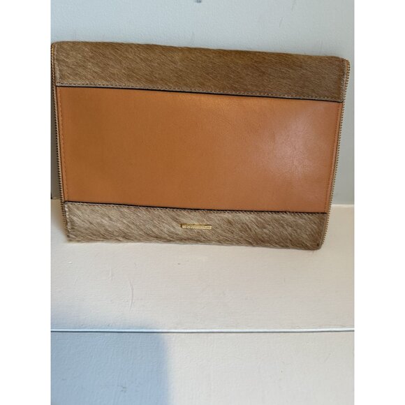 NWT Rebecca Minkoff Leo Envelope Clutch Haircalf Leather Sand Brown $145 [jb]